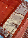 Orange Banarasi Handloom Kora Silk Saree - Aura Benaras