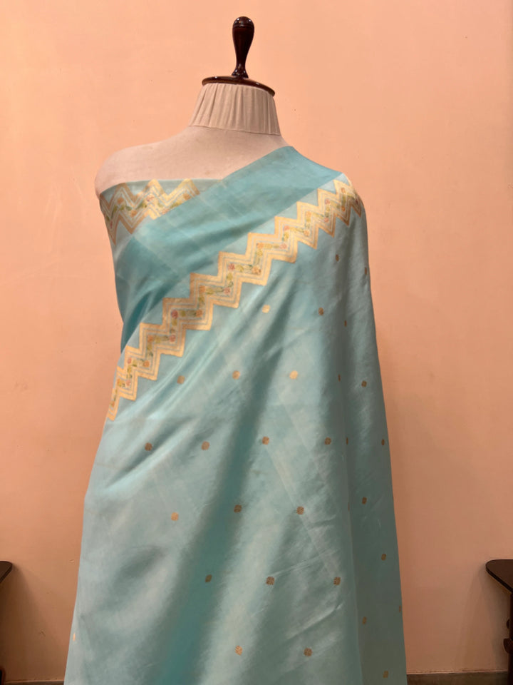 Sky Blue Pure Silk Handloom Banarasi Saree