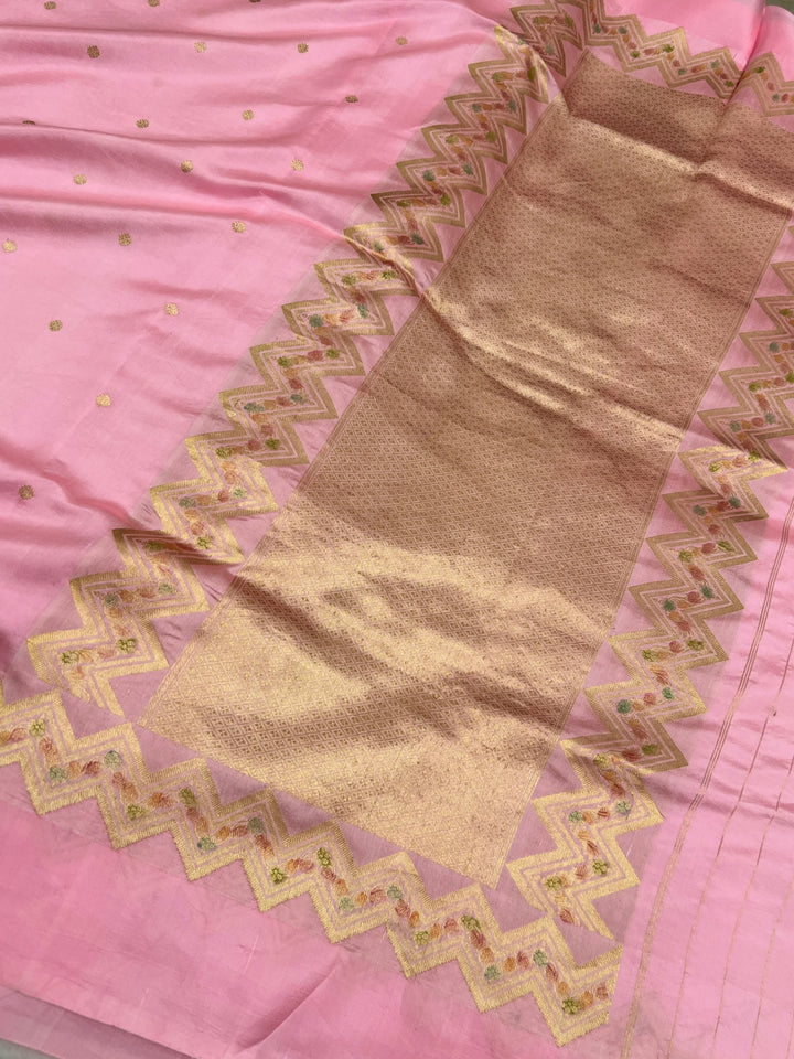 Baby Pink Pure Silk Handloom Banarasi Saree