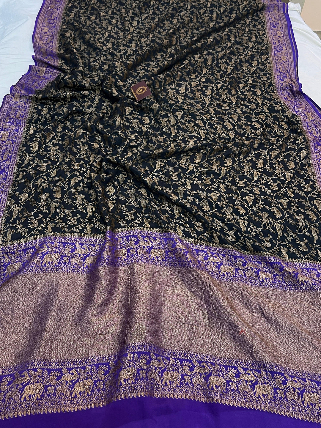 Black Pure Crepe Silk Handloom Banarasi Saree