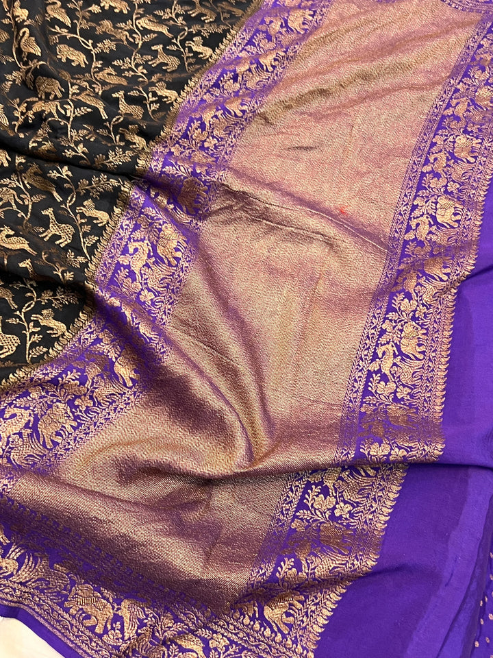 Black Pure Crepe Silk Handloom Banarasi Saree