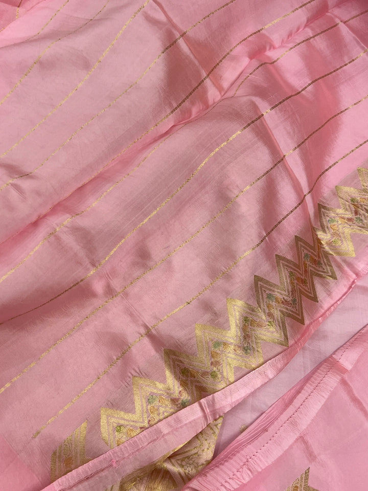 Baby Pink Pure Silk Handloom Banarasi Saree