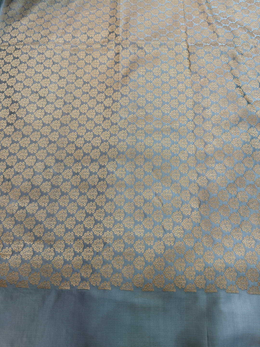 Sage Blue Katan Satin Silk Banarasi Saree with Kadhwa Border