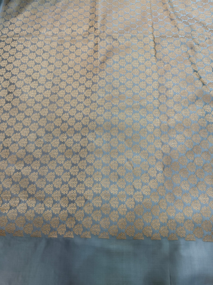 Sage Blue Katan Satin Silk Banarasi Saree with Kadhwa Border