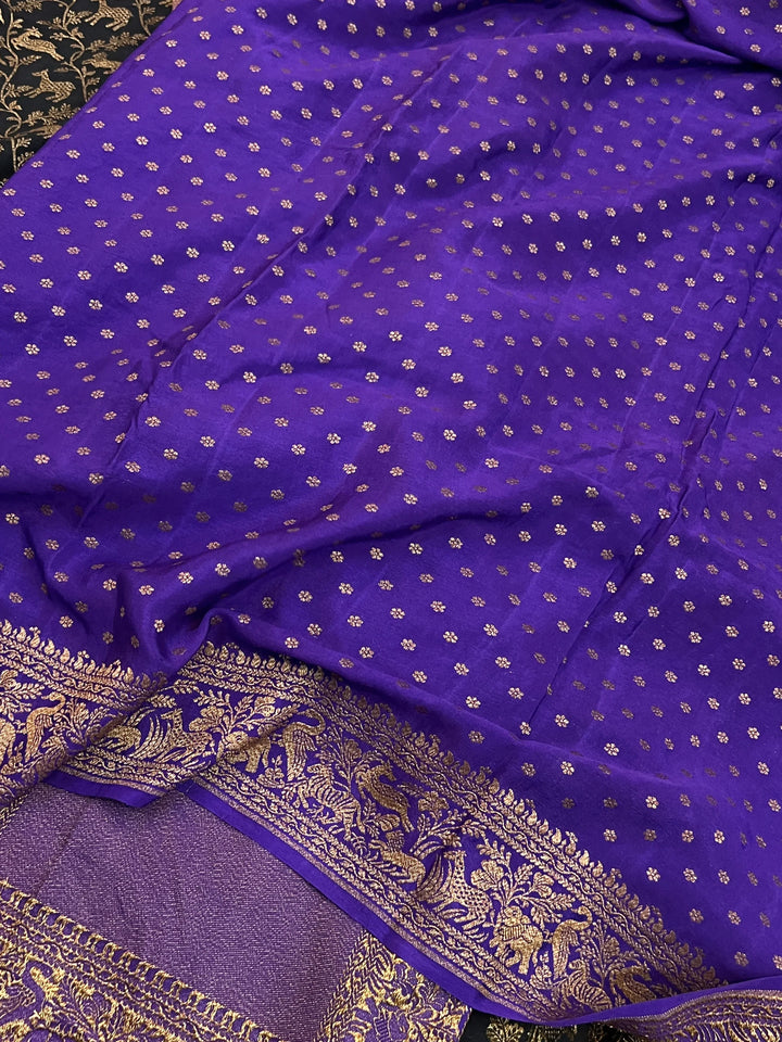 Black Pure Crepe Silk Handloom Banarasi Saree