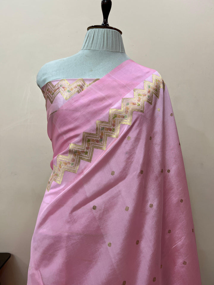 Baby Pink Pure Silk Handloom Banarasi Saree