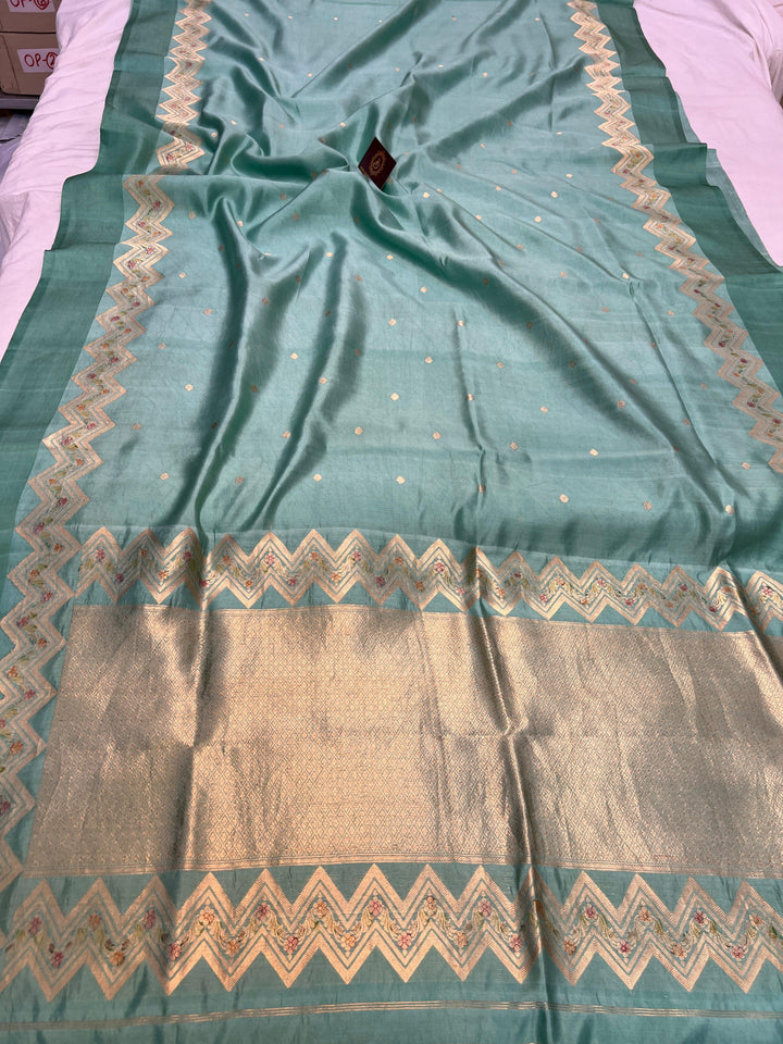 Sage Blue Pure Silk Handloom Banarasi Saree