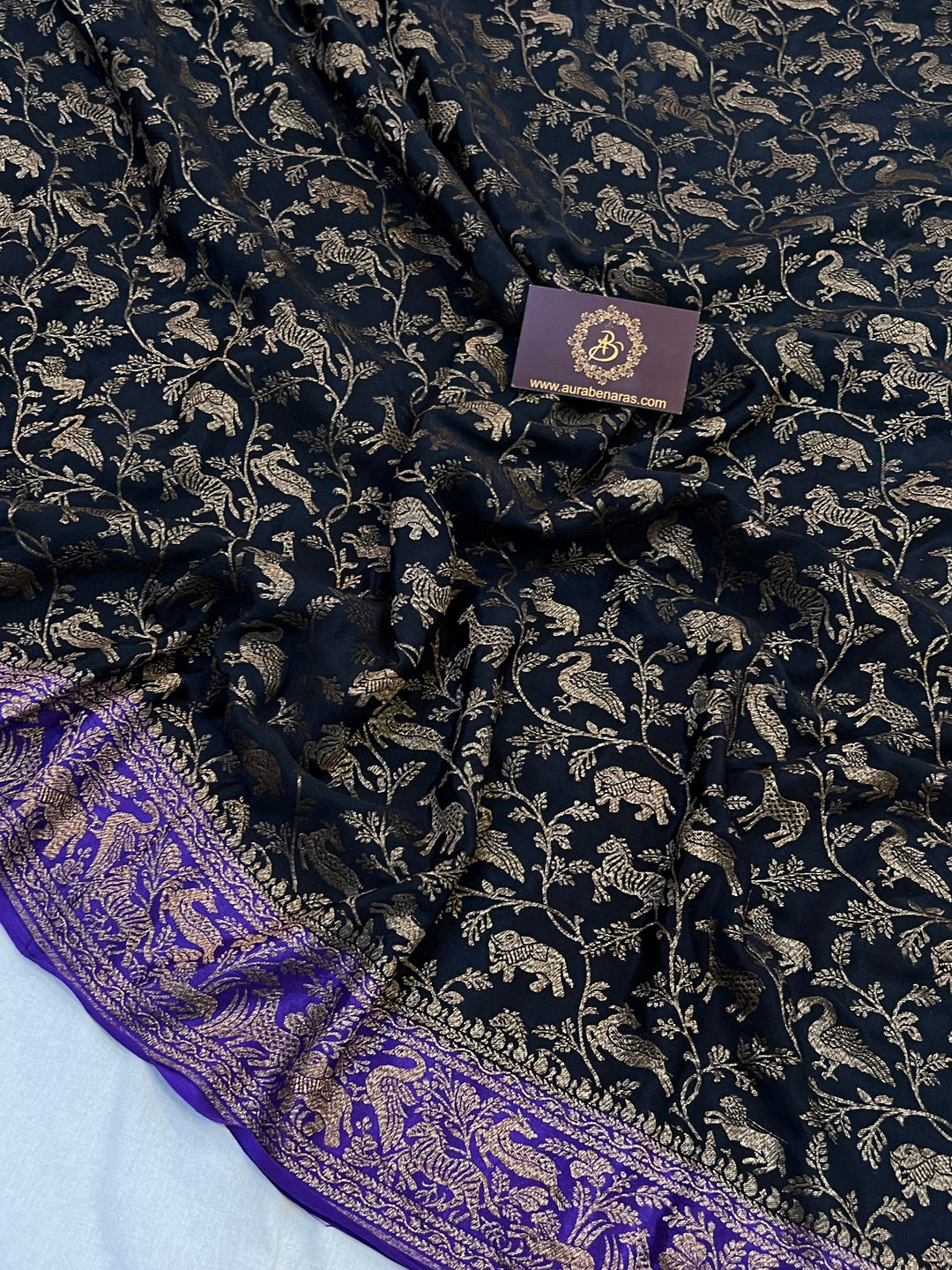 Black Pure Crepe Silk Handloom Banarasi Saree