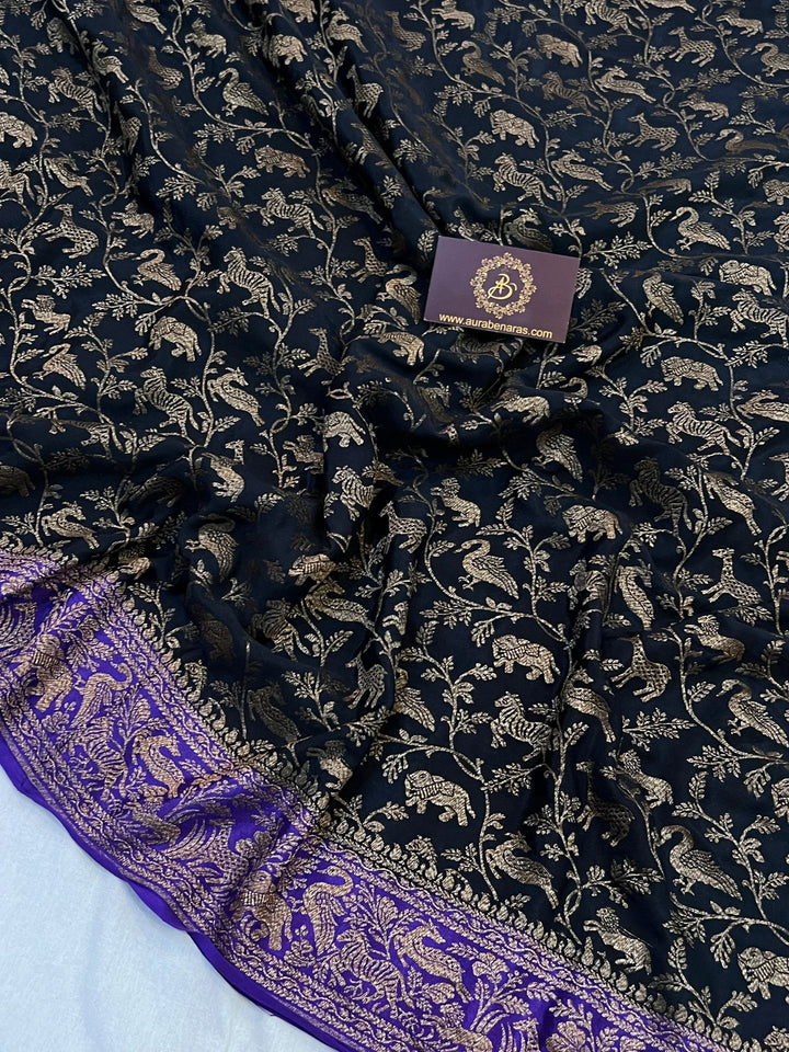 Black Pure Crepe Silk Handloom Banarasi Saree