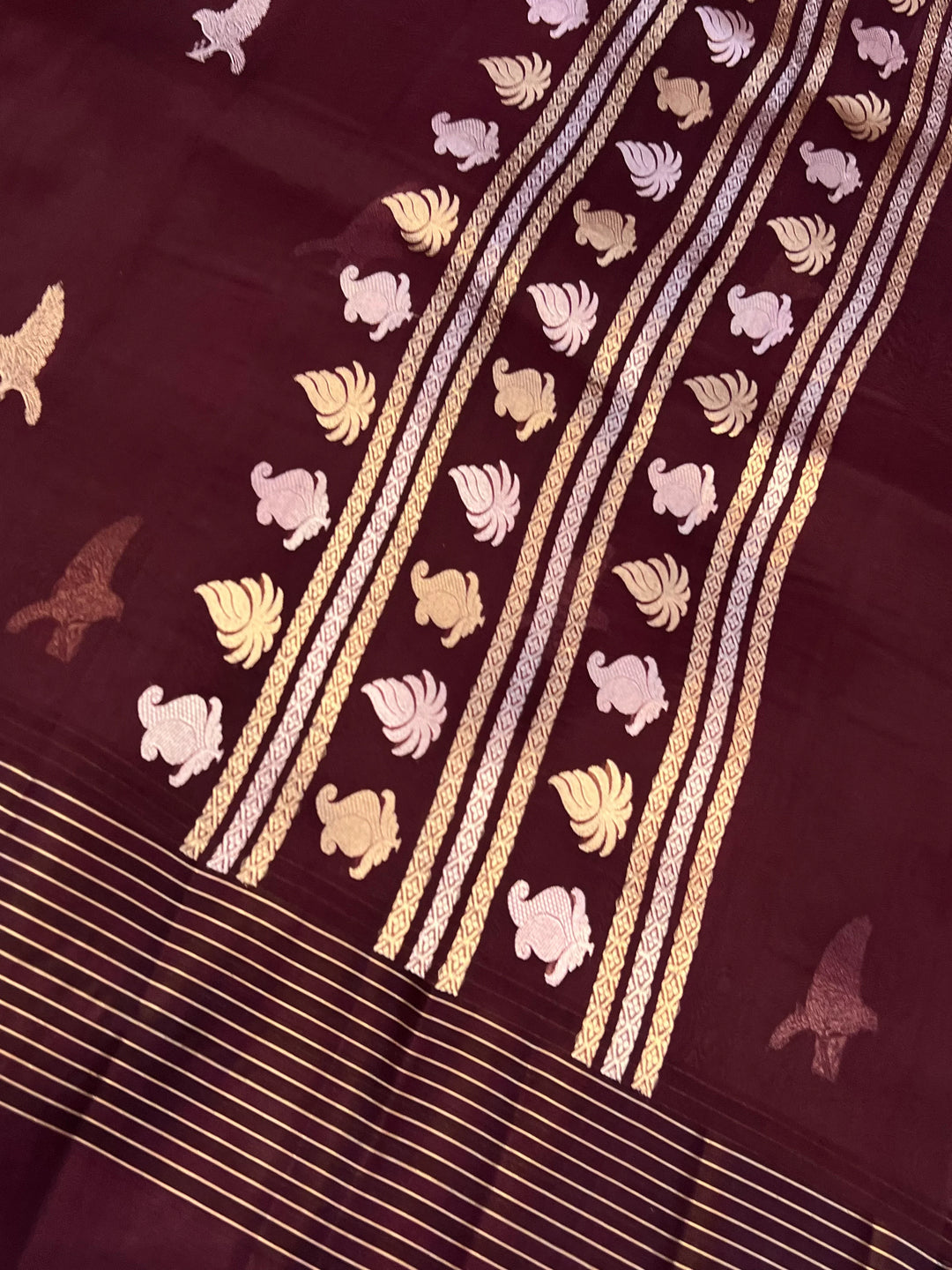 Coffee Brown Pure Banarasi Handloom Kora Silk Saree