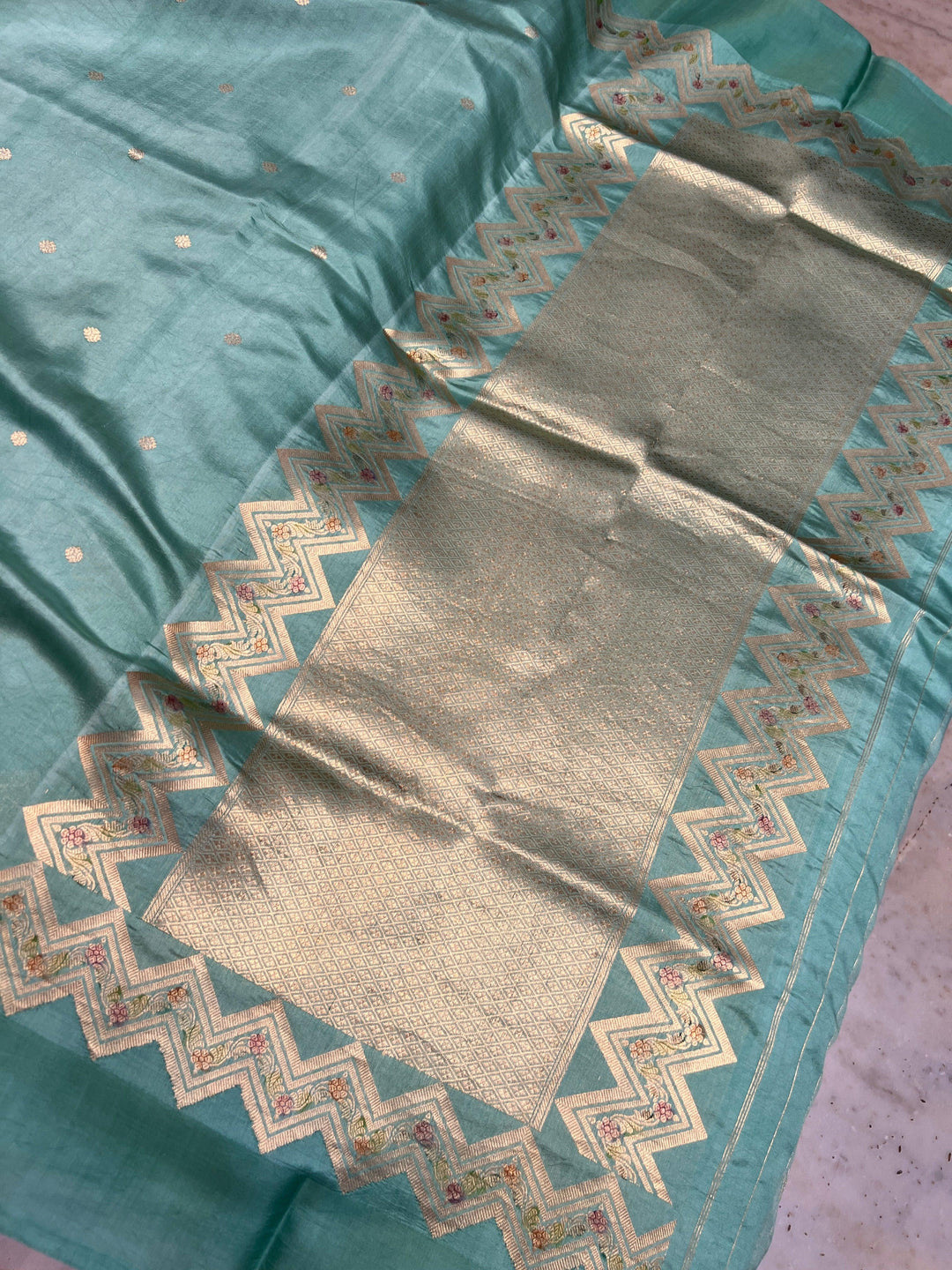 Sage Blue Pure Silk Handloom Banarasi Saree