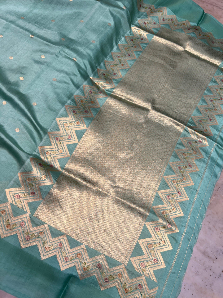 Sage Blue Pure Silk Handloom Banarasi Saree