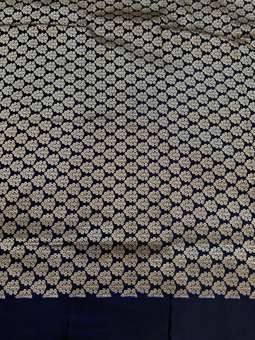 Navy Blue Katan Satin Silk Banarasi Saree with Kadhwa Border