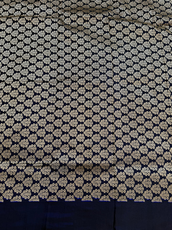 Navy Blue Katan Satin Silk Banarasi Saree with Kadhwa Border