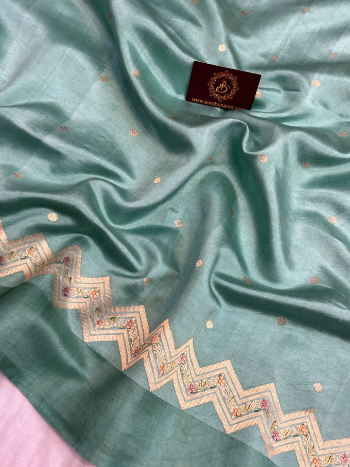 Sage Blue Pure Silk Handloom Banarasi Saree