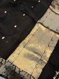 Black Banarasi Handloom Kora Silk Saree - Aura Benaras