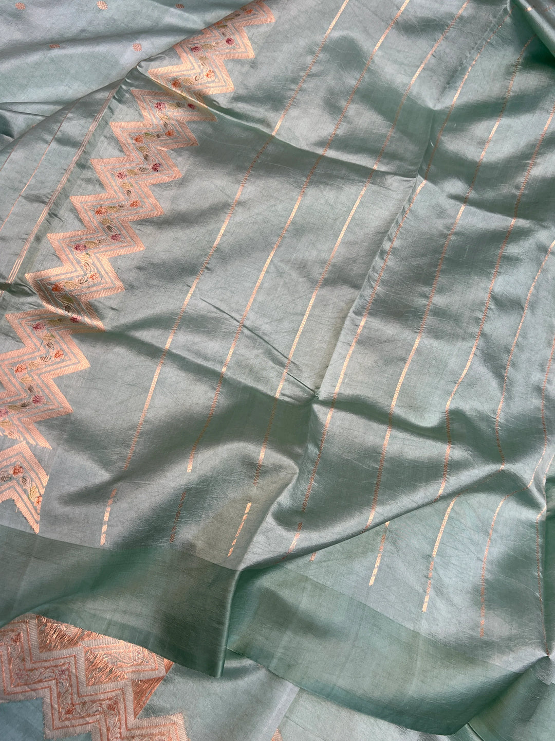 Sage Blue Pure Silk Handloom Banarasi Saree
