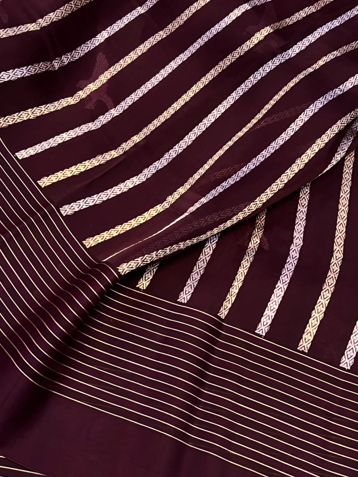 Coffee Brown Pure Banarasi Handloom Kora Silk Saree