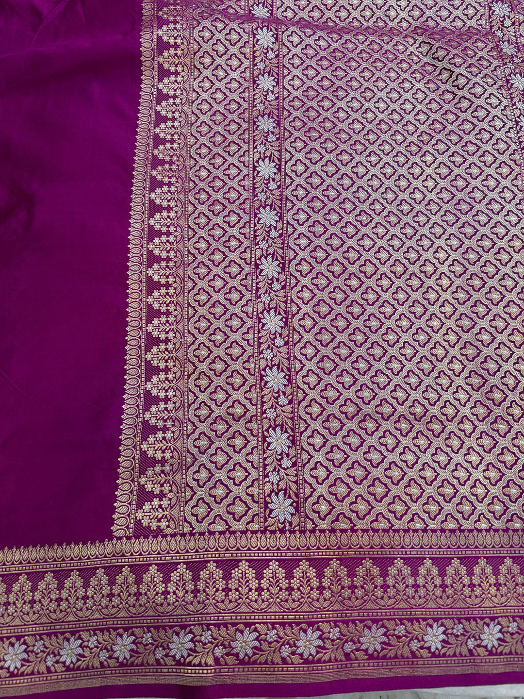 Magenta Katan Satin Silk Banarasi Saree with Kadhwa Border