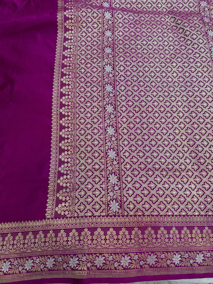 Magenta Katan Satin Silk Banarasi Saree with Kadhwa Border