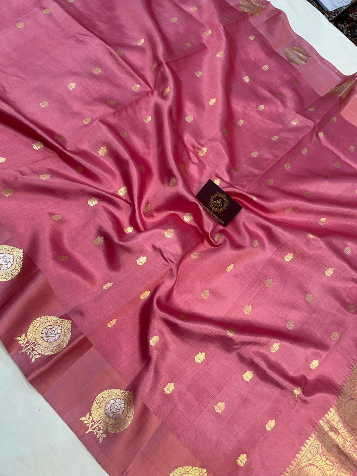 Pink Pure Banarasi Handloom Silk Saree - Aura Benaras