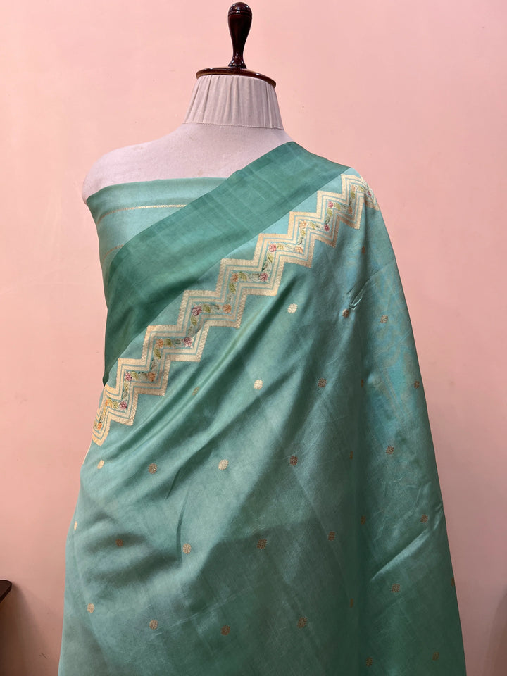Sage Blue Pure Silk Handloom Banarasi Saree