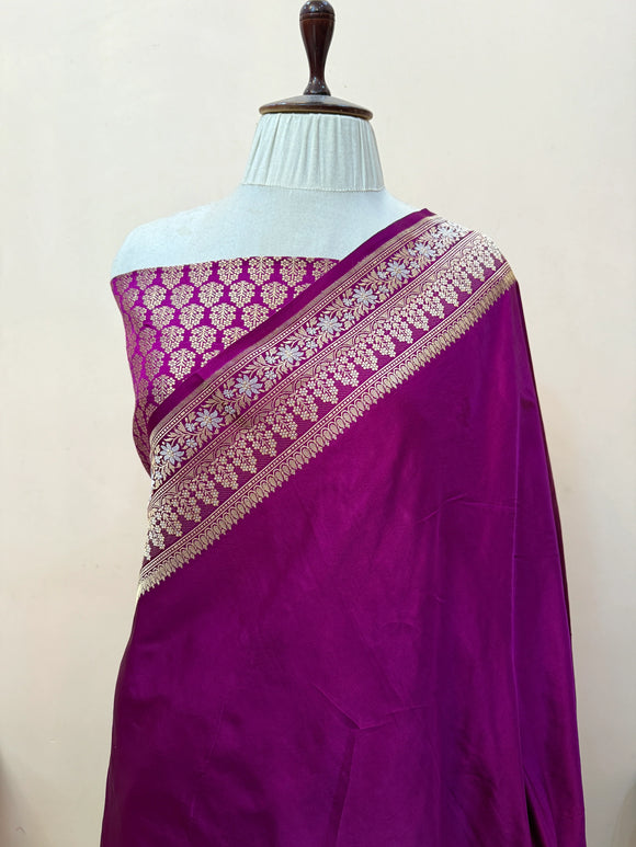 Magenta Katan Satin Silk Banarasi Saree with Kadhwa Border
