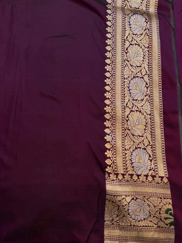 Wine Pure Katan Silk Handloom Saree | Aura Benaras