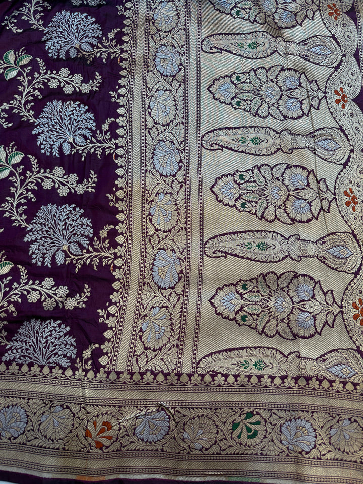 Wine Pure Katan Silk Handloom Saree | Aura Benaras