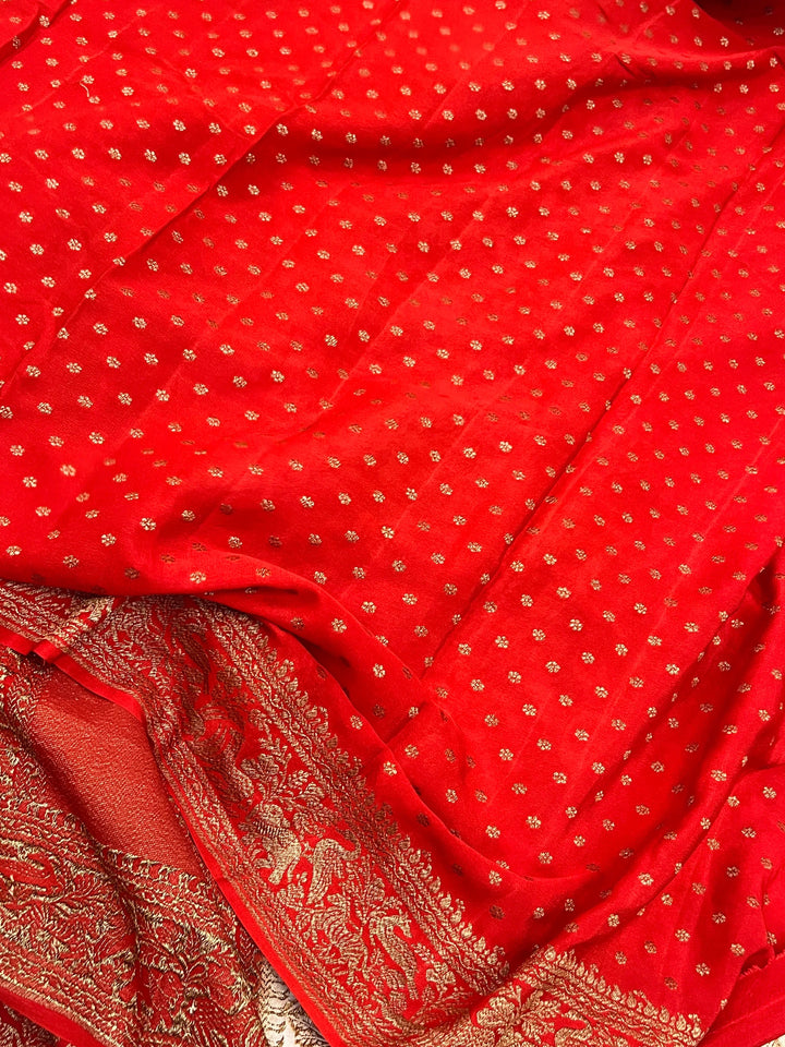 Cream Pure Crepe Silk Handloom Banarasi Saree