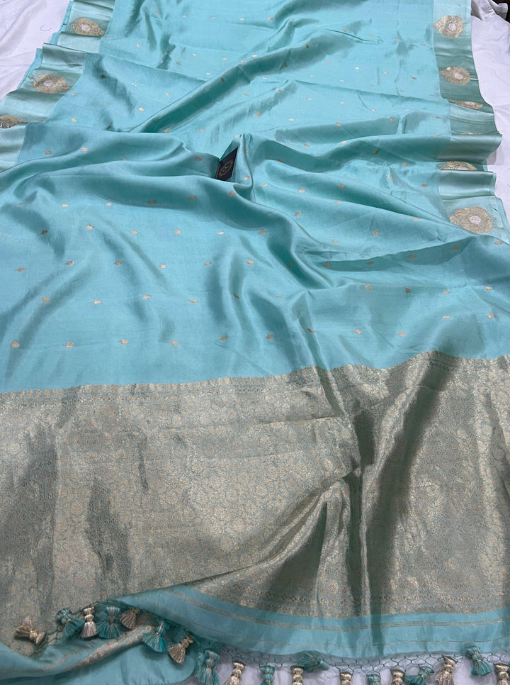 Pastel Blue  Pure Banarasi Handloom Silk Saree - Aura Benaras