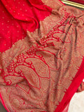 Red Pure Banarasi Khaddi Georgette Saree - Aura Benaras