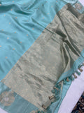 Pastel Blue  Pure Banarasi Handloom Silk Saree - Aura Benaras