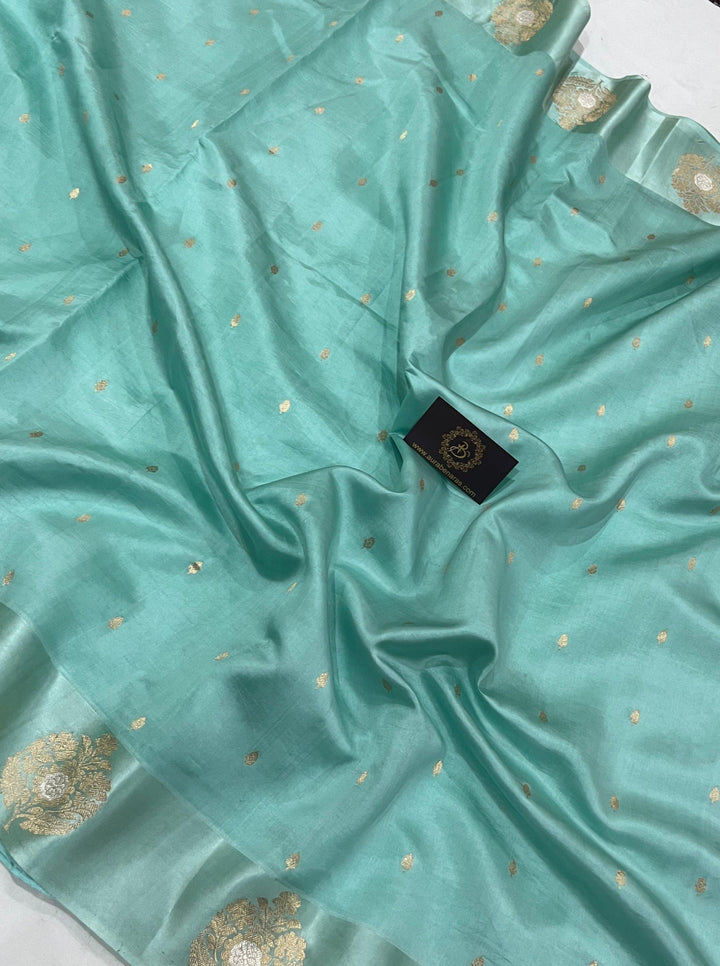 Pastel Blue  Pure Banarasi Handloom Silk Saree - Aura Benaras