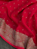 Red Pure Banarasi Khaddi Georgette Saree - Aura Benaras