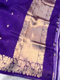 Purple Banarasi Handloom Kora Silk Saree - Aura Benaras