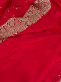 Red Pure Banarasi Khaddi Georgette Saree - Aura Benaras