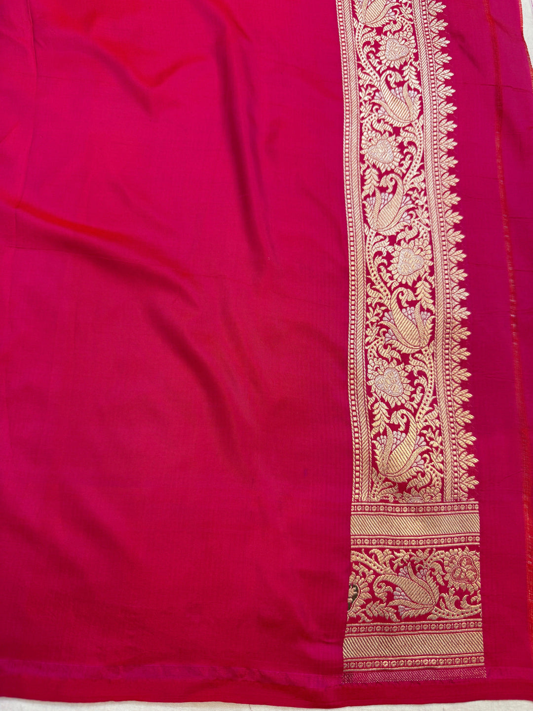 Rani Pink Pure Katan Silk Handloom Saree | Aura Benaras