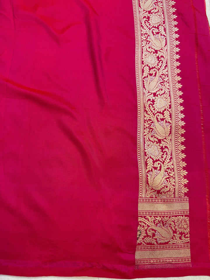 Rani Pink Pure Katan Silk Handloom Saree | Aura Benaras