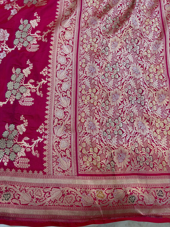 Rani Pink Pure Katan Silk Handloom Saree | Aura Benaras