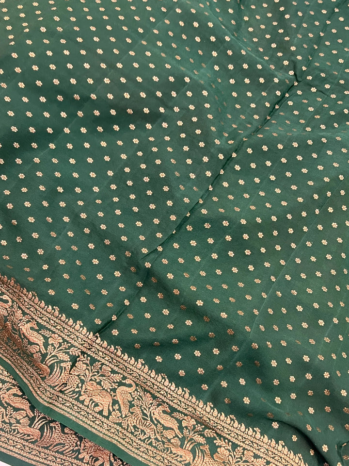 Orange Pure Crepe Silk Handloom Banarasi Saree