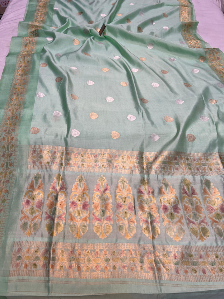 Pastel Blue Pure Silk Handloom Banarasi Saree