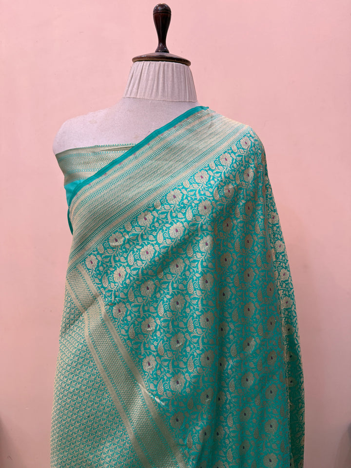 Sea Green Pure Katan silk Handloom Banarasi Saree