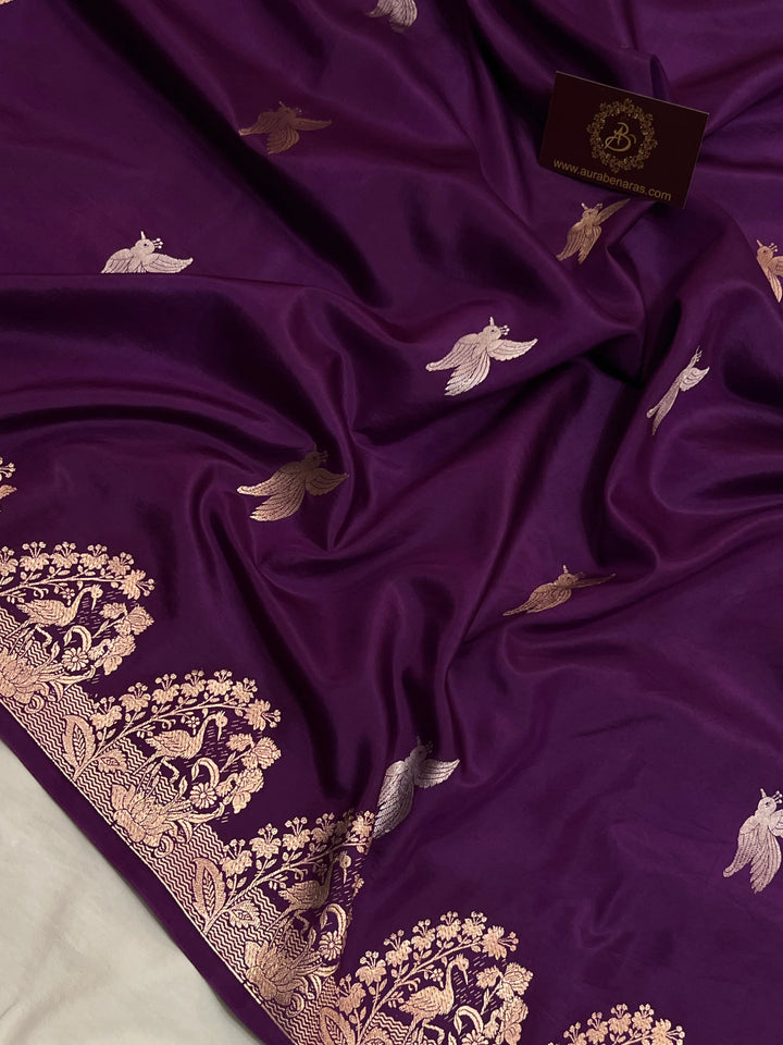 Deep Purple Pure Katan Silk Handloom Banarasi Saree with Kadwa motifs