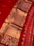 Red Banarasi Handloom Kora Silk Saree - Aura Benaras