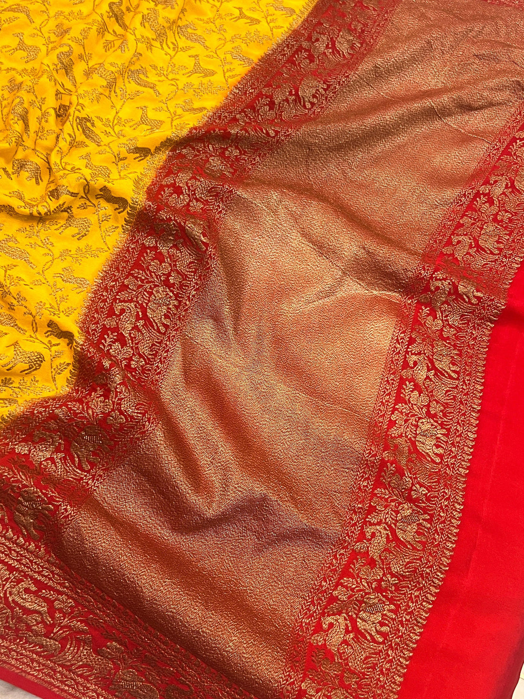 Yellow Pure Crepe Silk Handloom Banarasi Saree