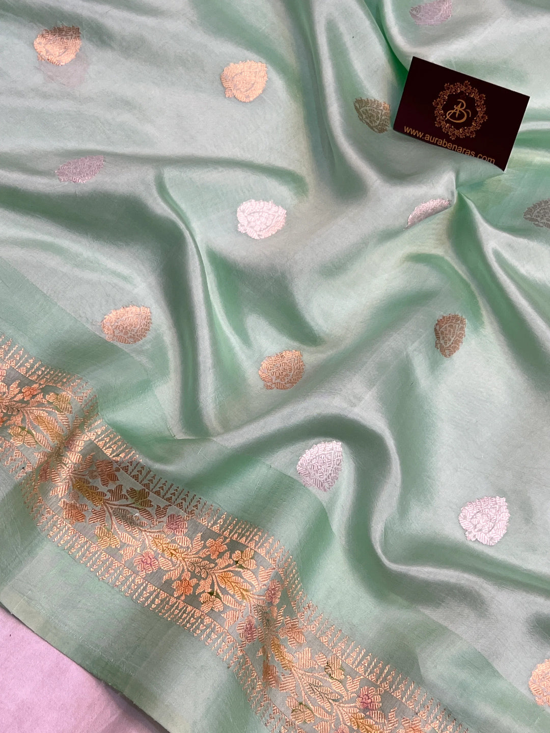 Pastel Blue Pure Silk Handloom Banarasi Saree