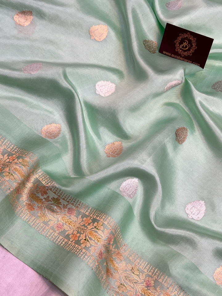 Pastel Blue Pure Silk Handloom Banarasi Saree