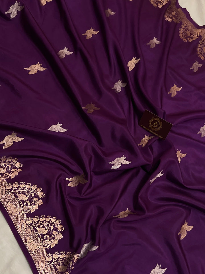 Deep Purple Pure Katan Silk Handloom Banarasi Saree with Kadwa motifs