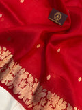 Red Banarasi Handloom Kora Silk Saree - Aura Benaras